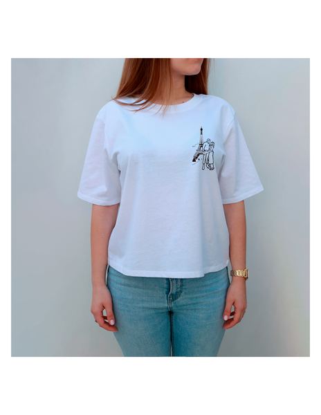 Camiseta hombre personalizada con silueta 10x10cm blanca